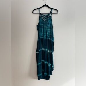 Pineapples Hawaiian Tie Dye Midi Dress Blue Relaxed Vacation Beach Cruise Large